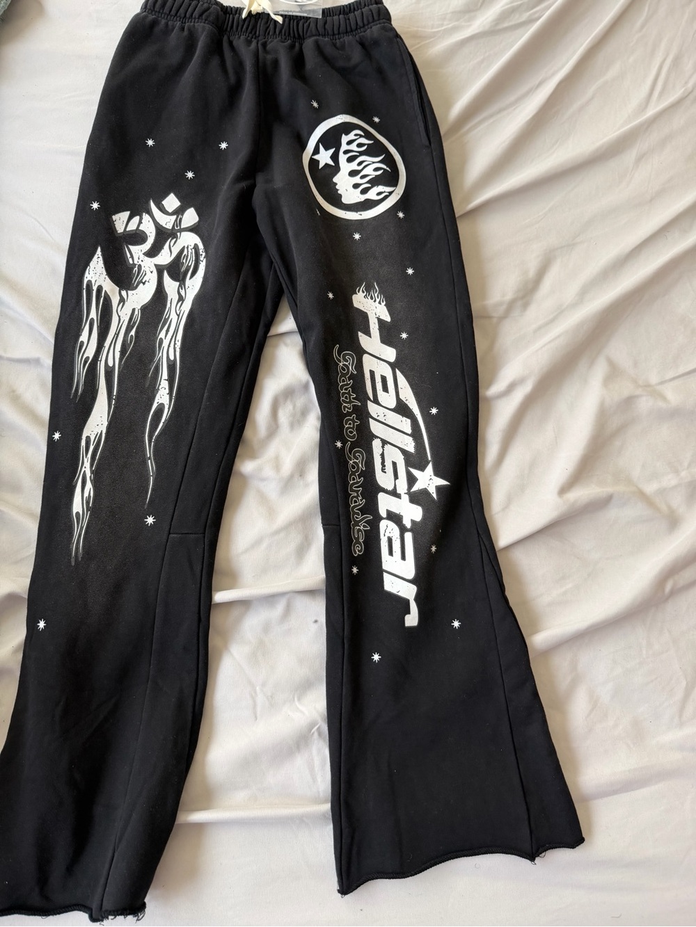 Hellstar Black Graphic Track Pants with Flame Logo
